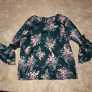 Dark green floral blouse with bell sleeve